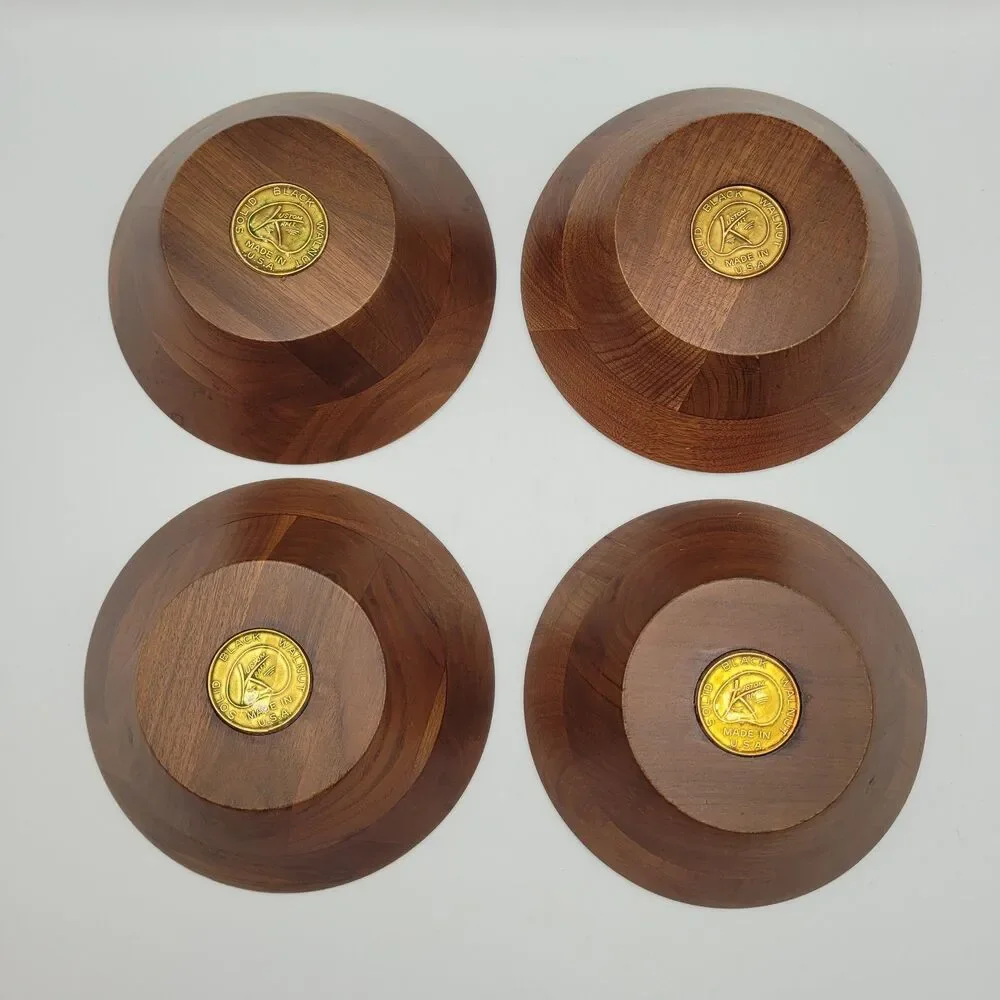 VTG Kustom Kraft USA Solid Black Walnut Wood Salad Bowls Set of 4 MCM 60s-70s